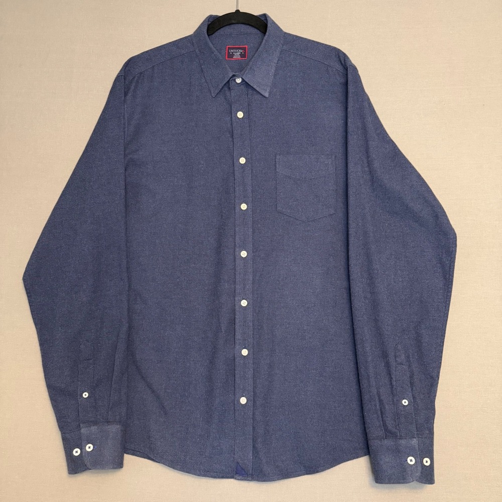 UNTUCKit Blue Cotton Flannel Button Down Shirt Mens XL Tall Slim Long Sleeve